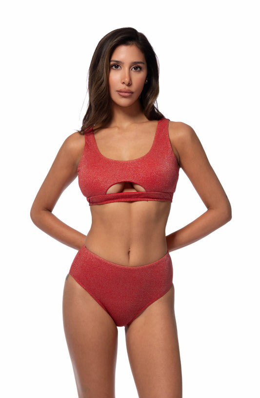 825616-SOLID SHIMMER HIGH WAIST BIKINI SET