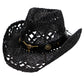 Longhorn Monochrome Belt Crochet Woven Cowboy Hat: Hot Pink