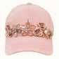 Floral Bouquet Bejeweled Bling Glitz Cap, Adjustable, Blush