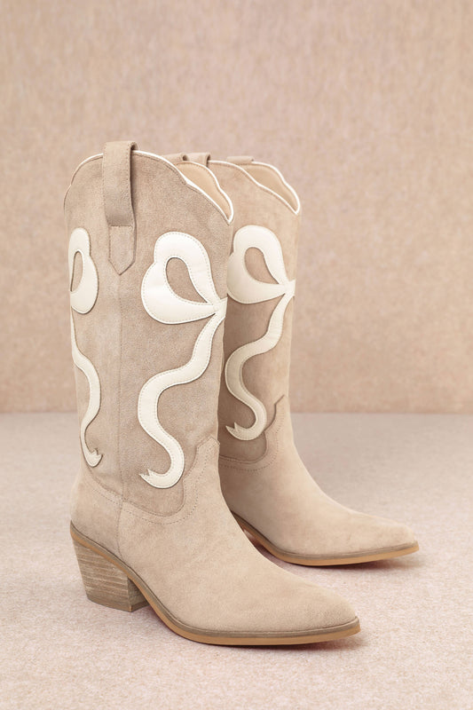 RUBY BOW SWIRLING PATTERNED WESTERN BOOTS: WHITE/ LIGHT BLUE / B12