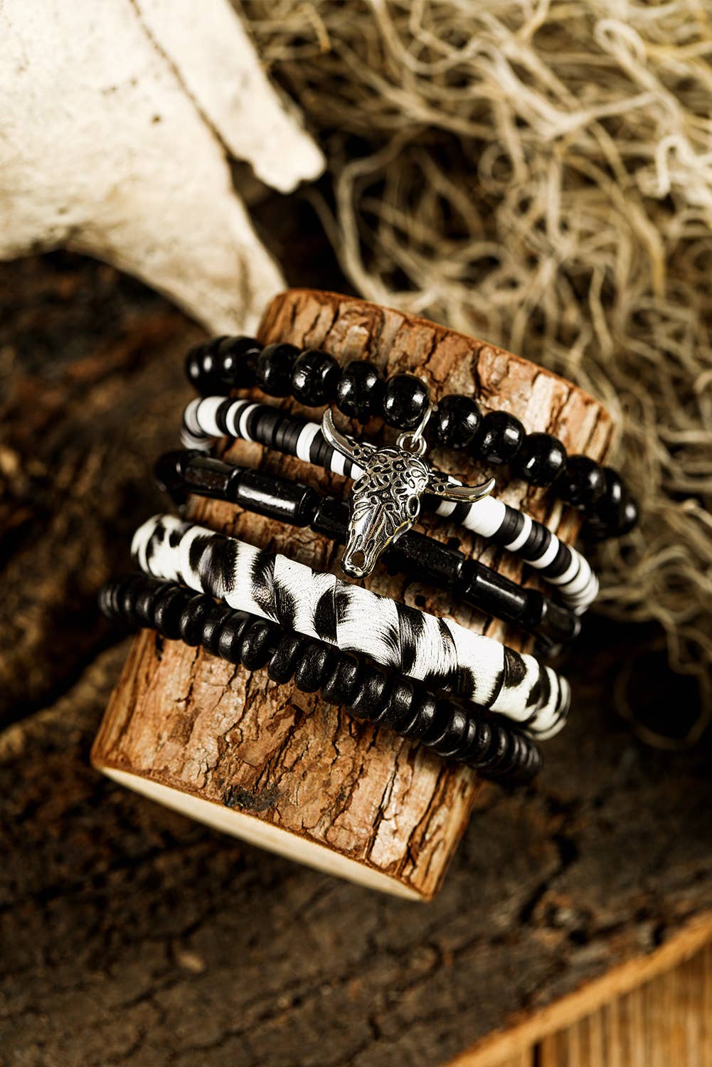 Timber Beads Western Skull Head Charm 5pcs Bracelet Set
