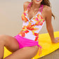 Leopard Floral Tankini Top with Adjustable Side Bottoms