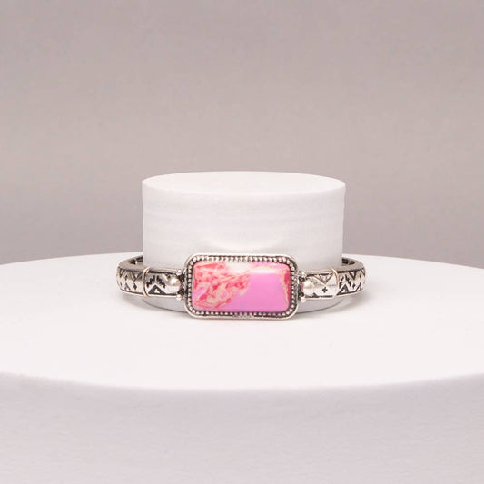 Western Rectangle Stone Bar Stretch Bracelet : Fuchsia