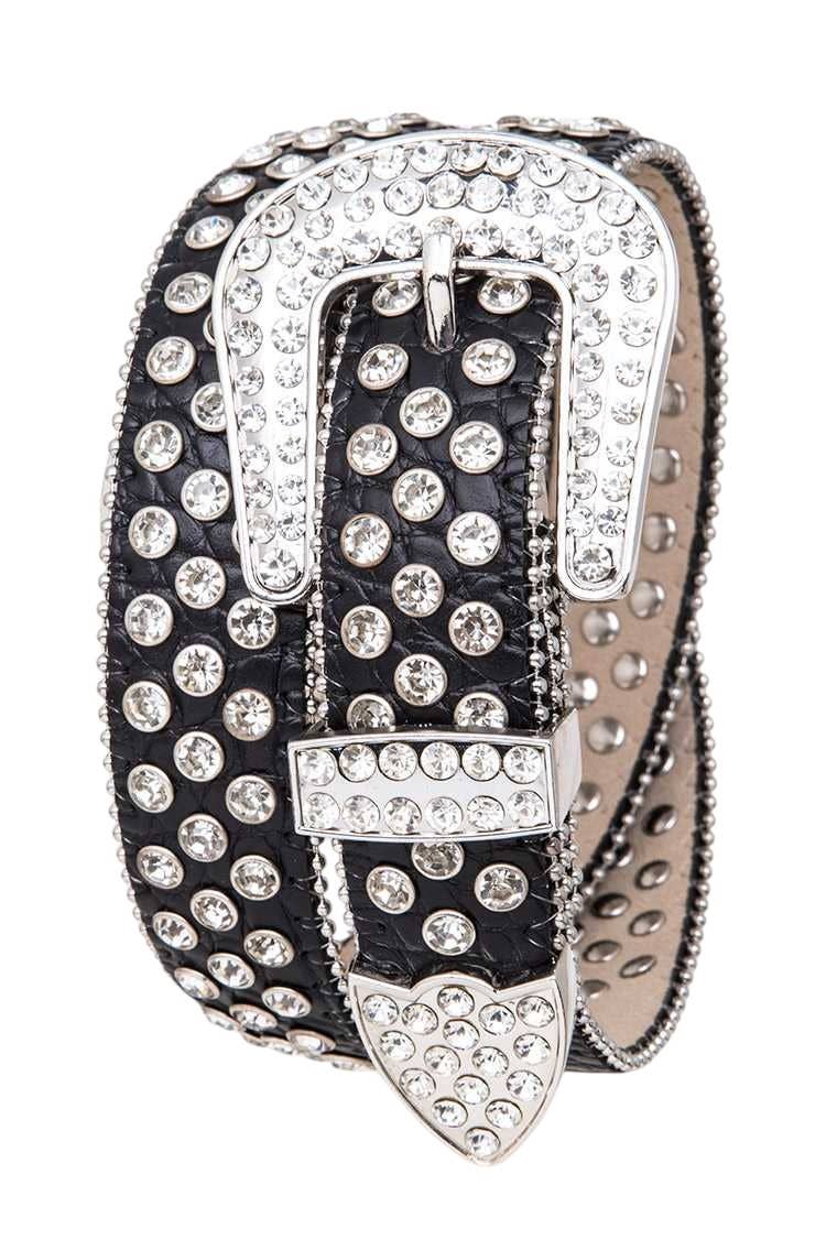 Kid Size Sparkle Crystal Leather Belt: Black