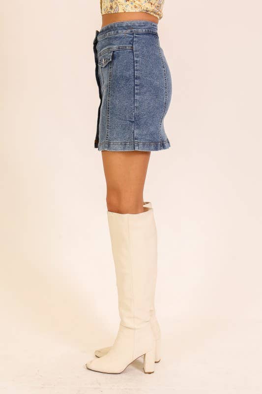 Stretchy Button Down Denim Skirt
