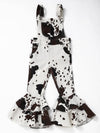 Girls Cow Print Denim Overalls: