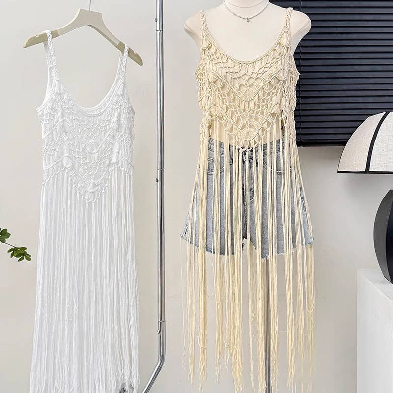 Lace Crochet Tassel Cami Dress: / Missy / One Size
