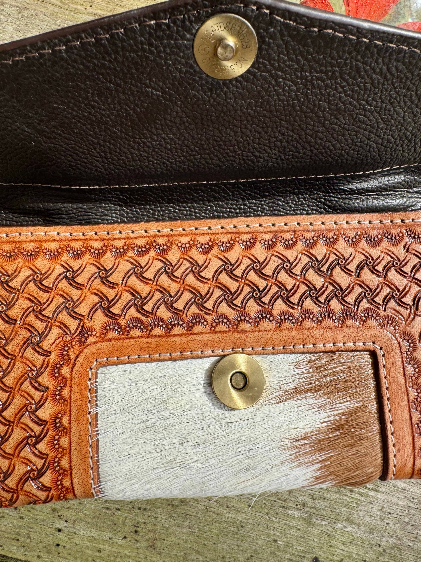 Tooled Leather Cowhide Wallet Wristlet Western Rodeo