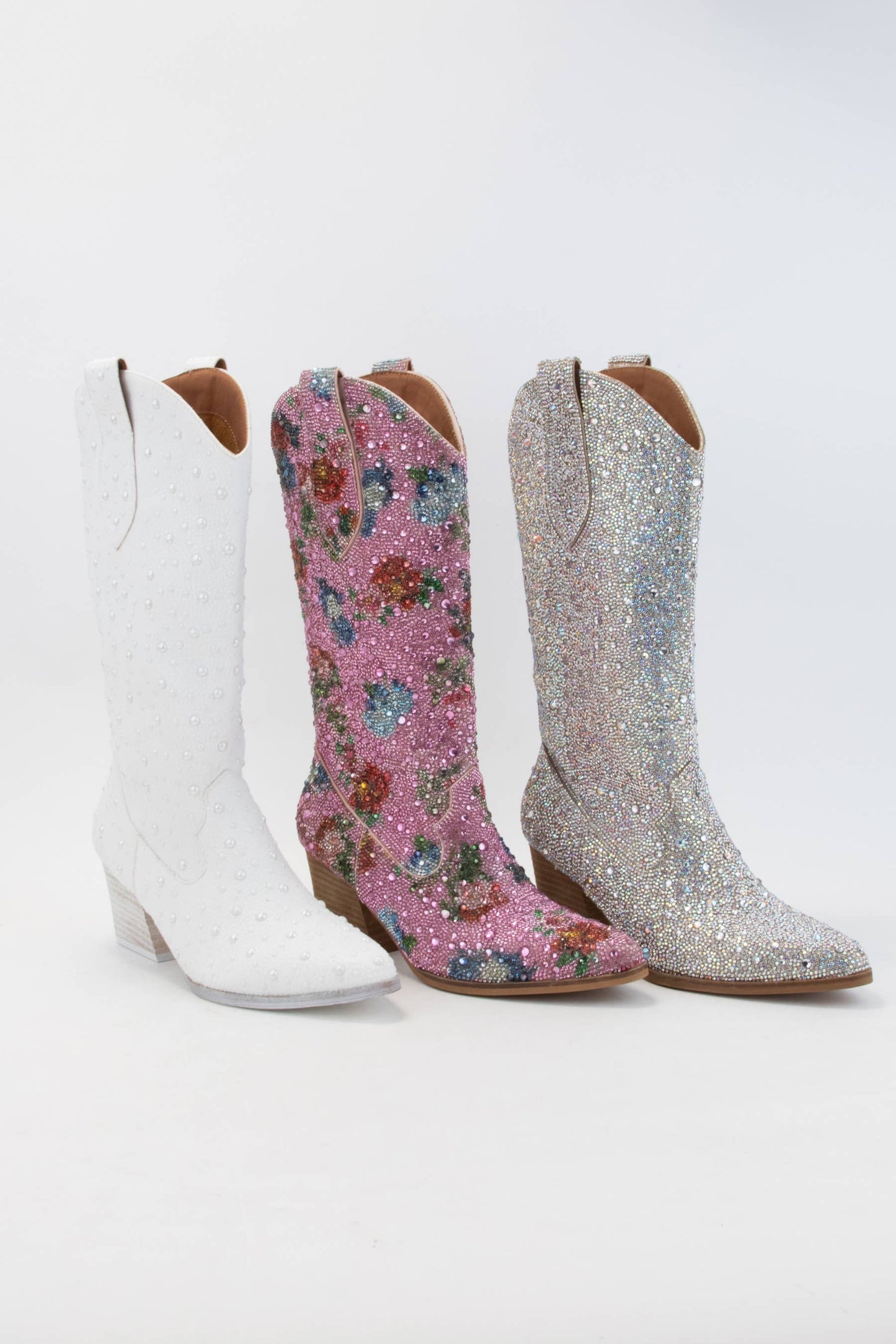 DAZZLING RHINESTONE JEWELED MID-CALF GLAM WESTERN BOOTS