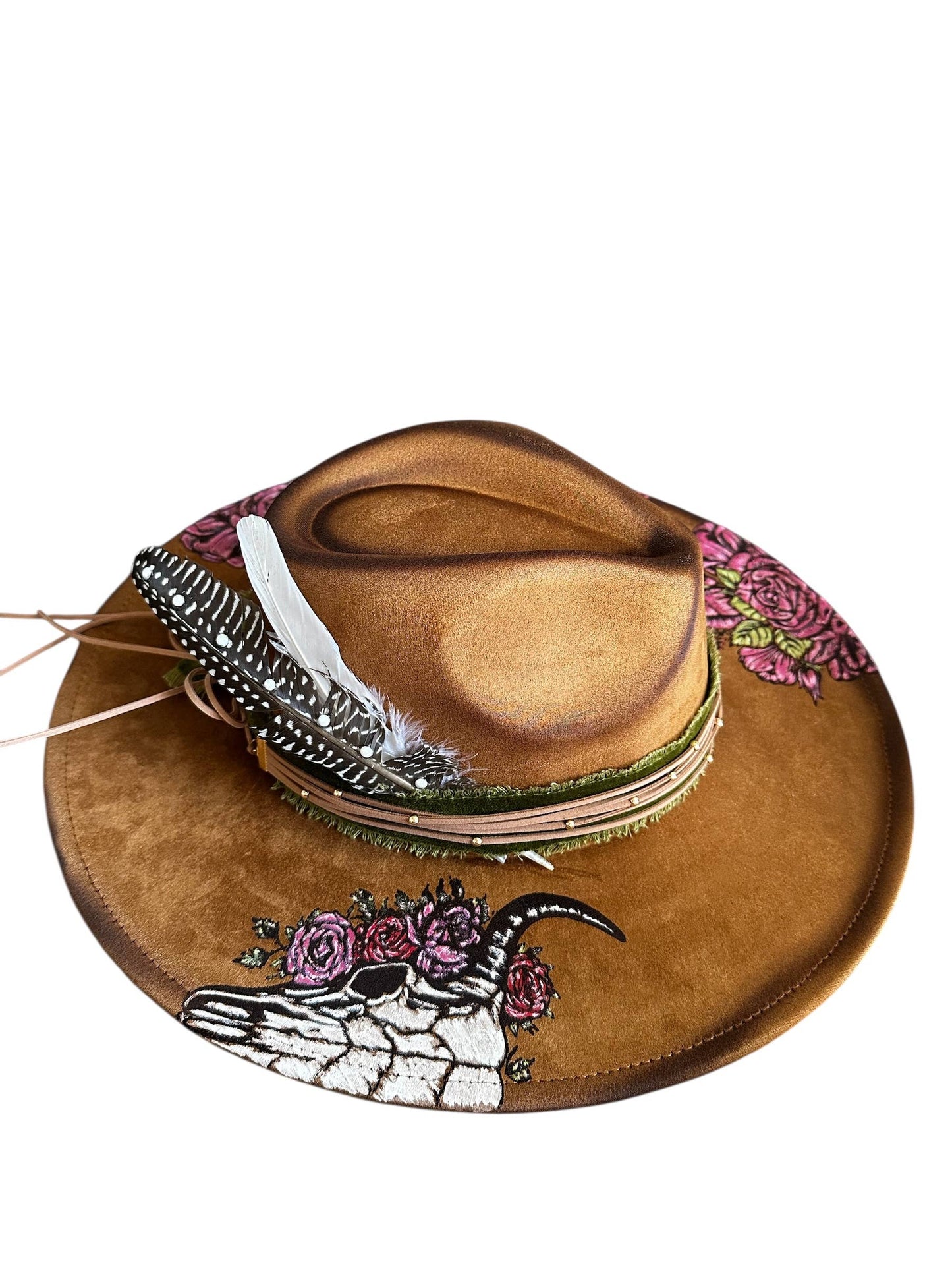 Western Hat Hand painted Bull Skull & Florals