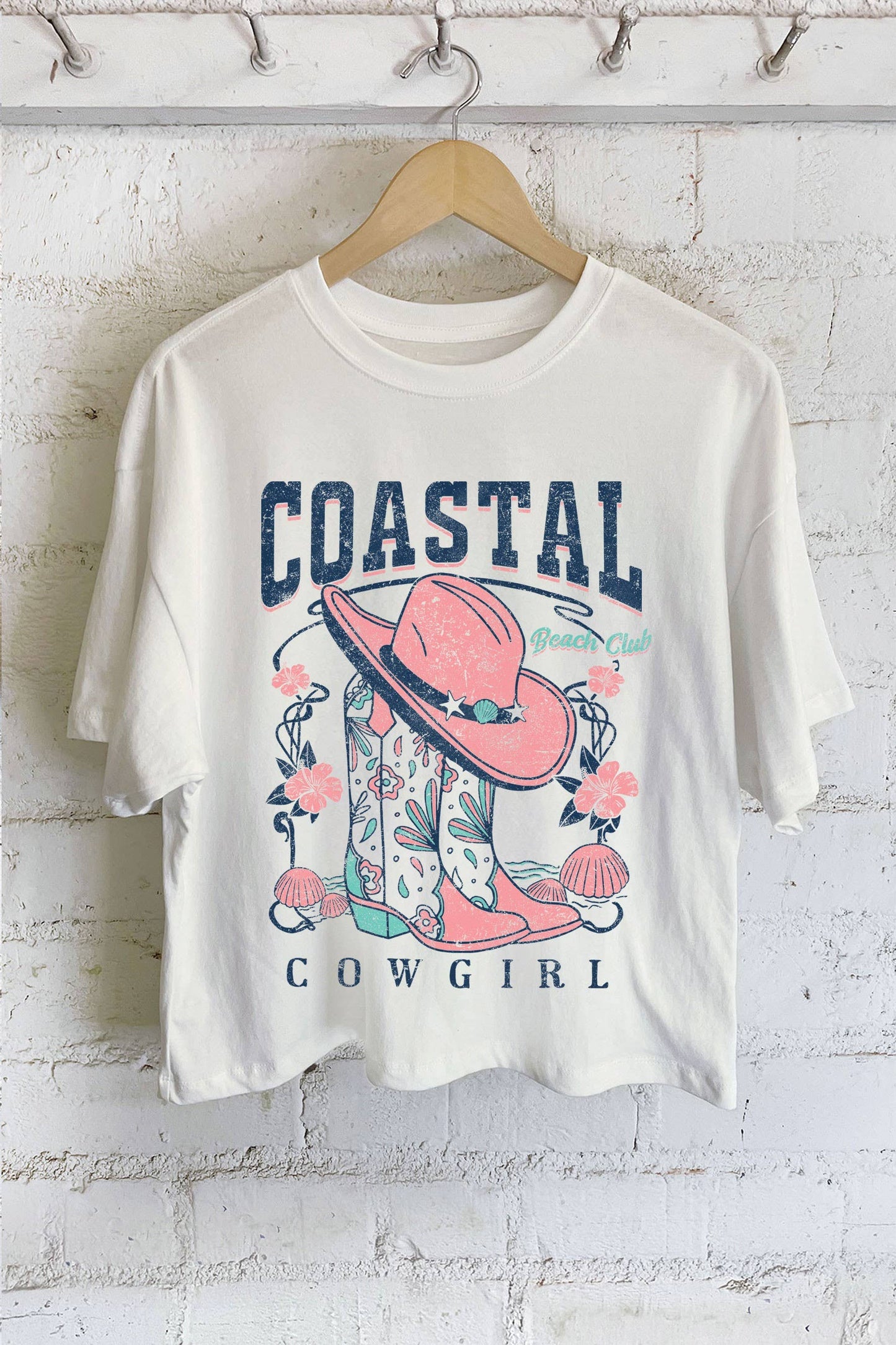 COASTAL COWGIRL BOOTS GRAPHIC LONG CROP TOP