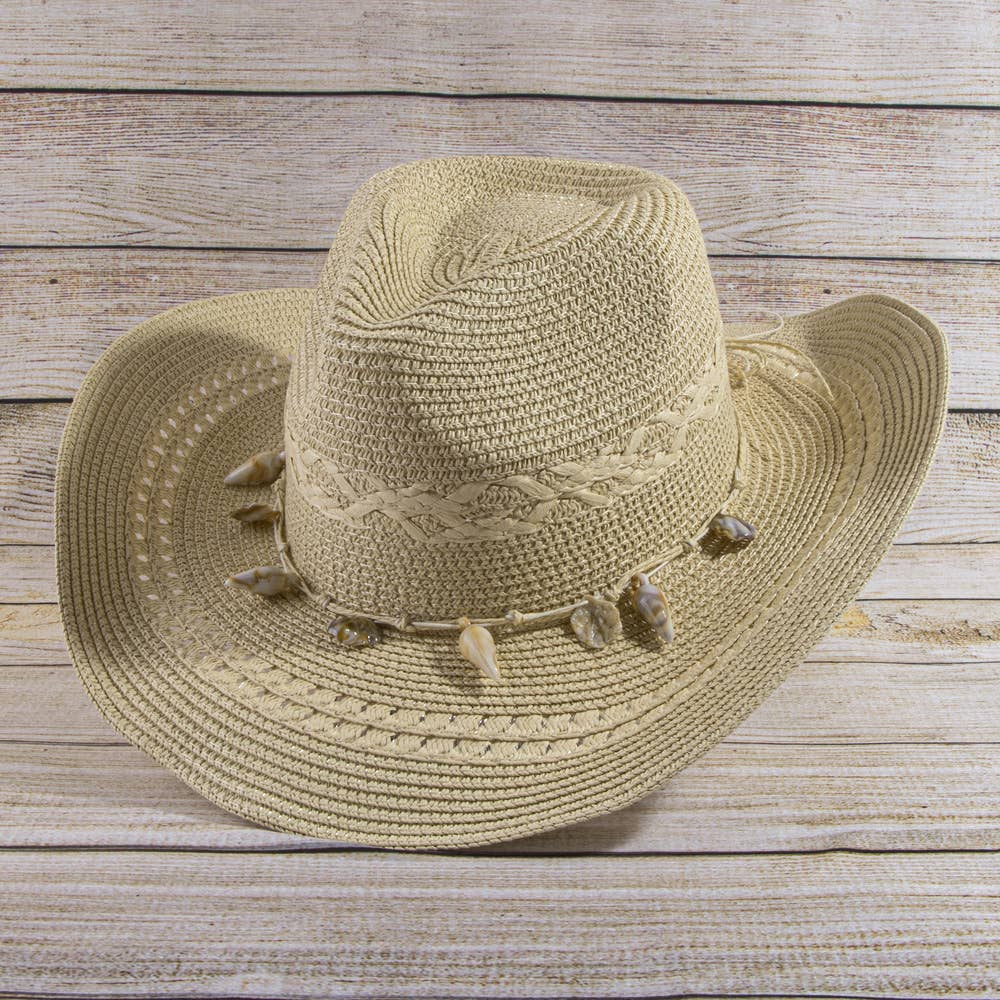 Shell Bead Band Straw Cowboy Hat