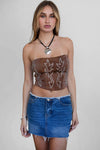 BECKEE CP Vegan Leather Western Rhinestone Corset Top