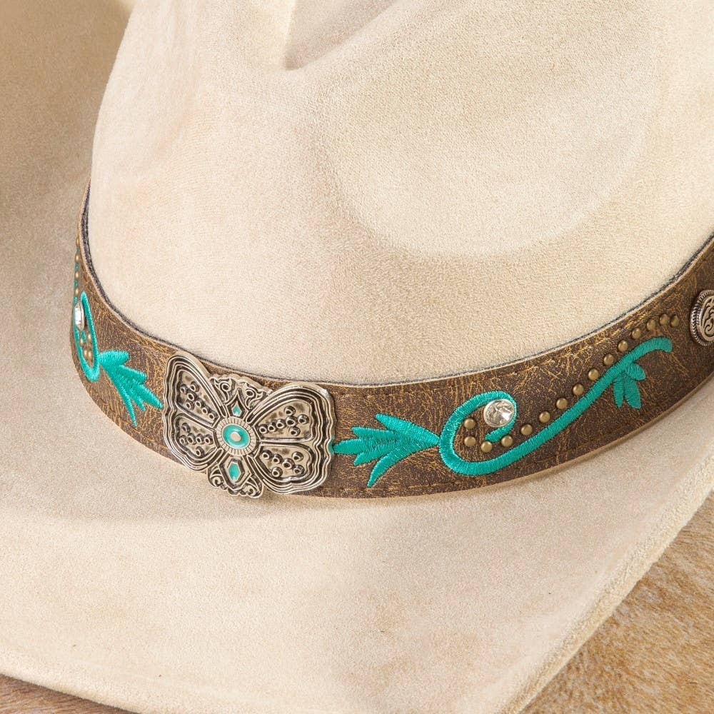 Concho Embroidered Strap Western Cowboy Hat: DBR