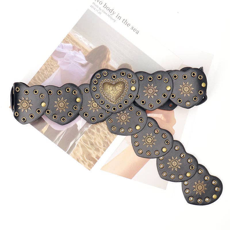 Boho Heart Wide Waist Western Leather Belt