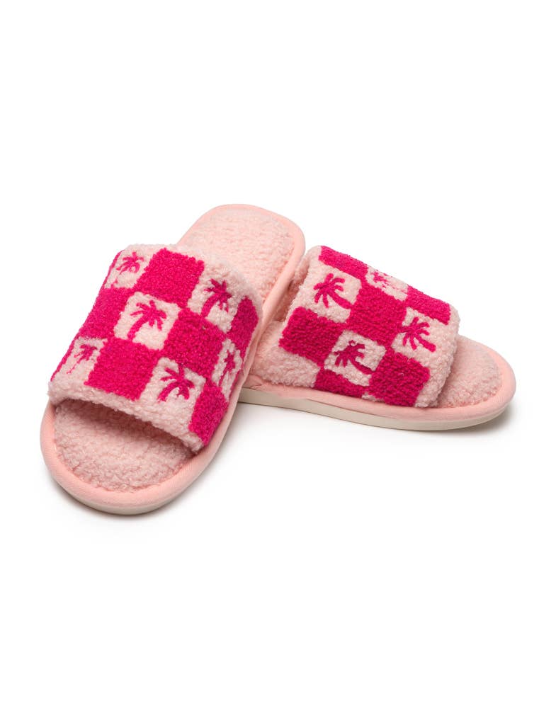 Indoor / Outdoor Slide Slippers - Checkered w/ Palms