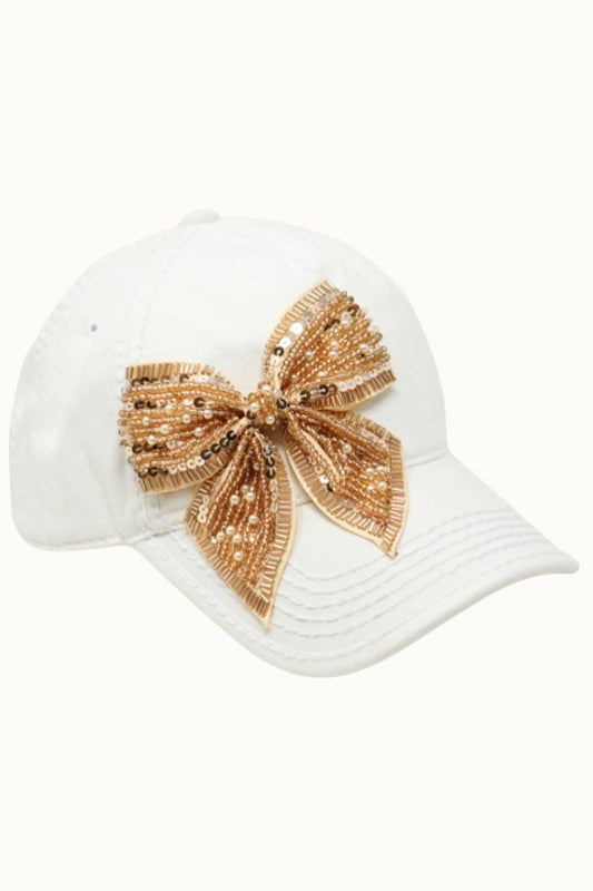 Bejeweled Bow Pearl Bling Glitz Ponytail Cap, Adjustable