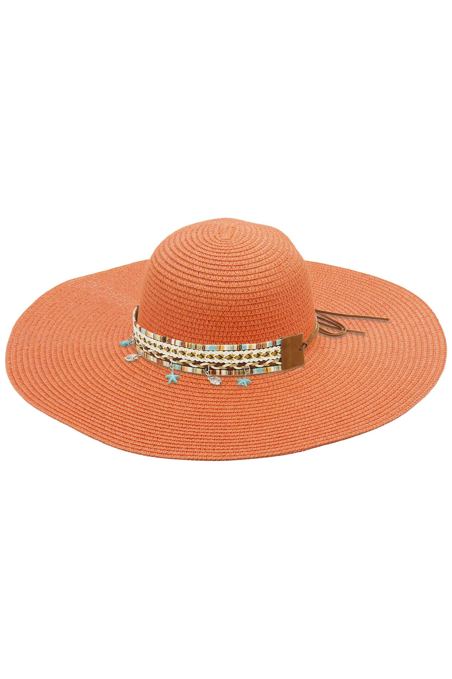 Blue Coastal Starfish Belt Floppy Straw Sun Hat