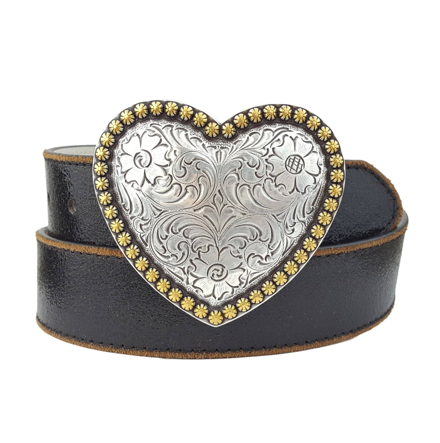 Western Heart Buckle w. Vintage Leather belt: Cream