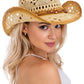 Lightly Beaded Vintage Burnt Crochet Straw Cowboy Hat: NATURAL/BLACK / ONE SIZE