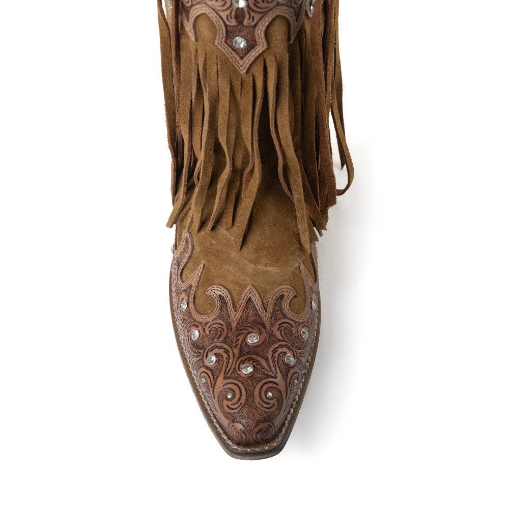 Fringed Handtooled Leather Boot