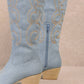 VERONICA CHIC EMBROIDERED LONG DENIM WESTERN BOOTS: DENIM / B12