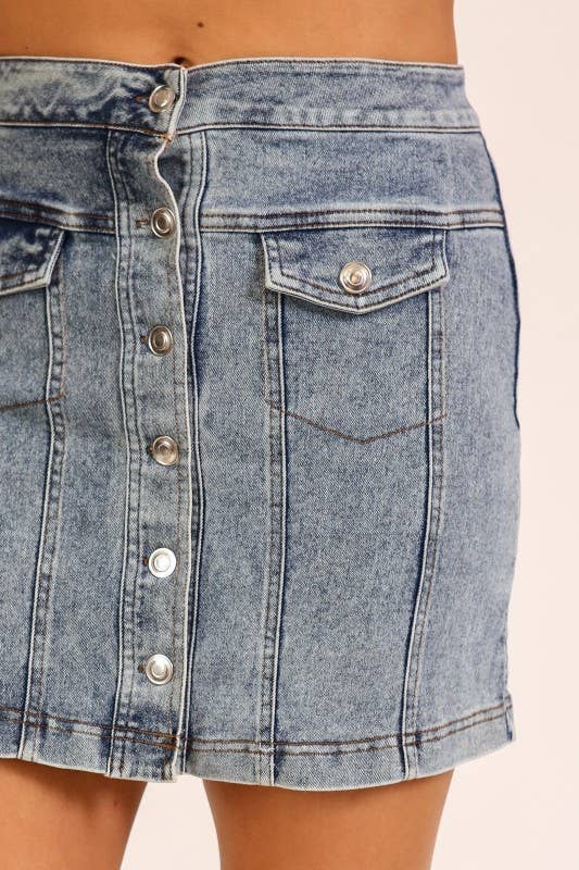Stretchy Button Down Denim Skirt