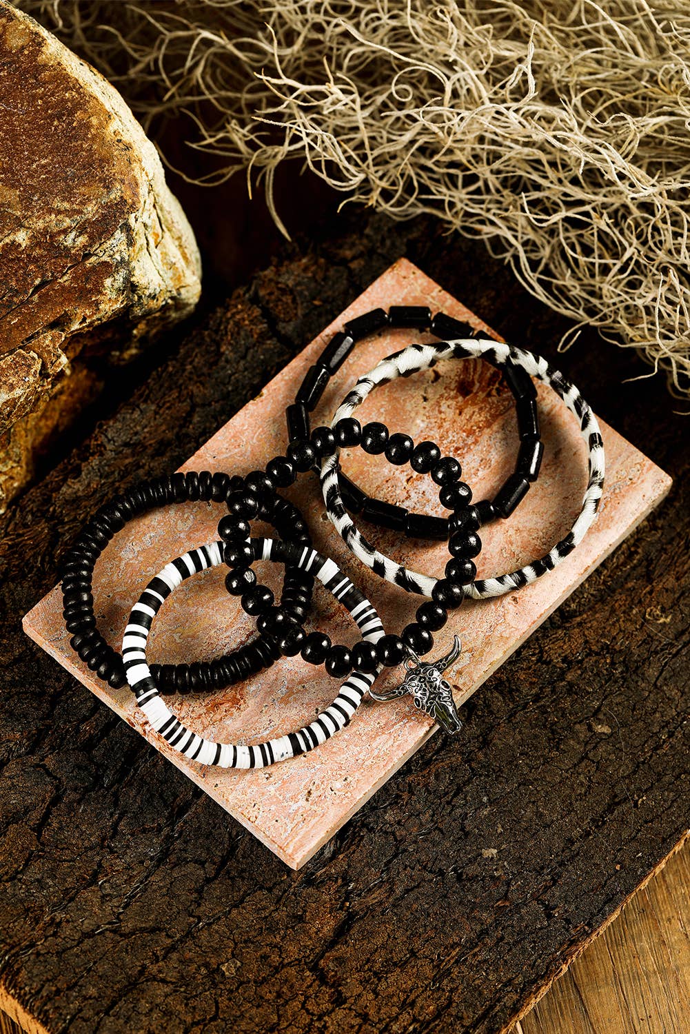Timber Beads Western Skull Head Charm 5pcs Bracelet Set