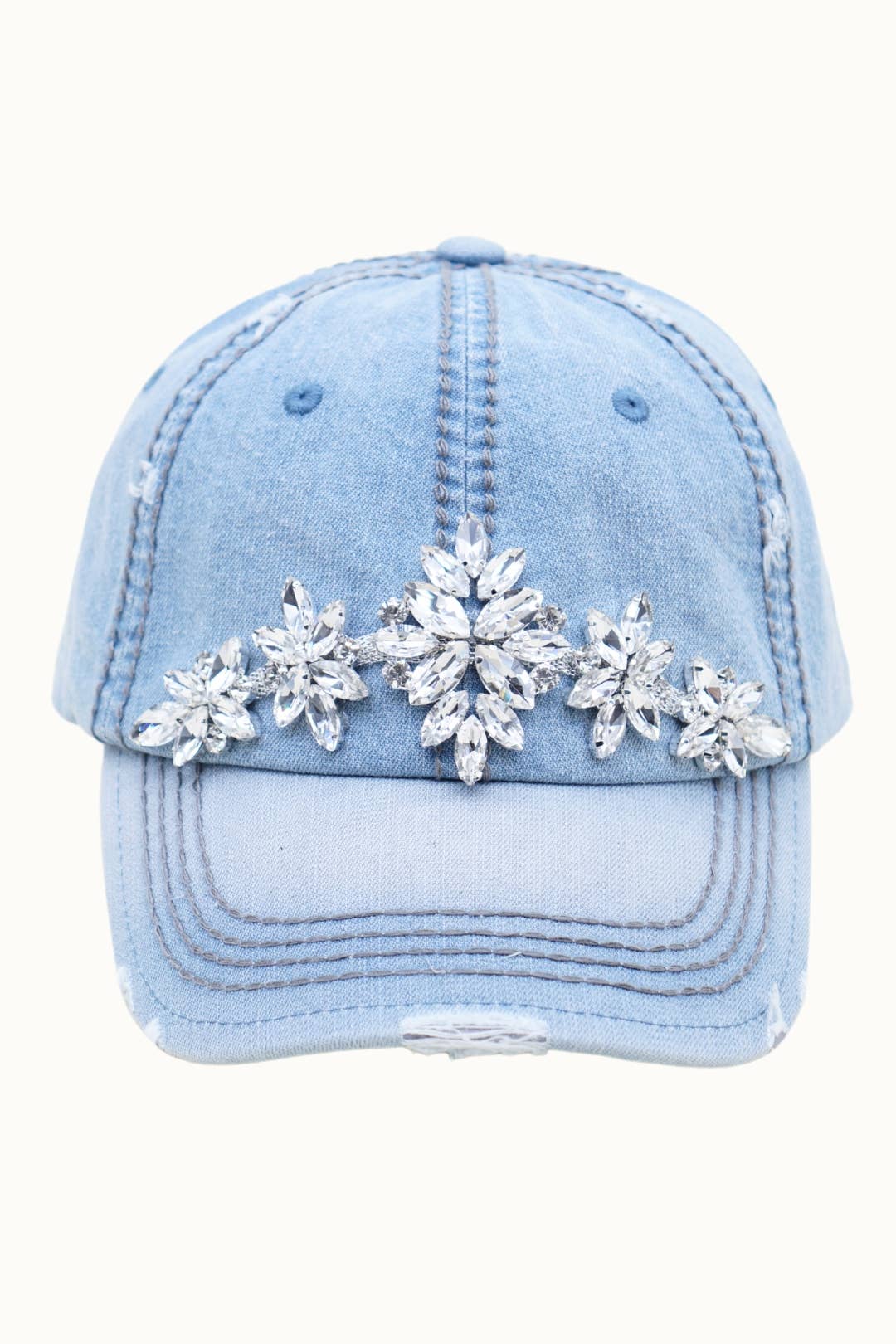 Denim Cotton Dad Cap with Bejewelled Glitz