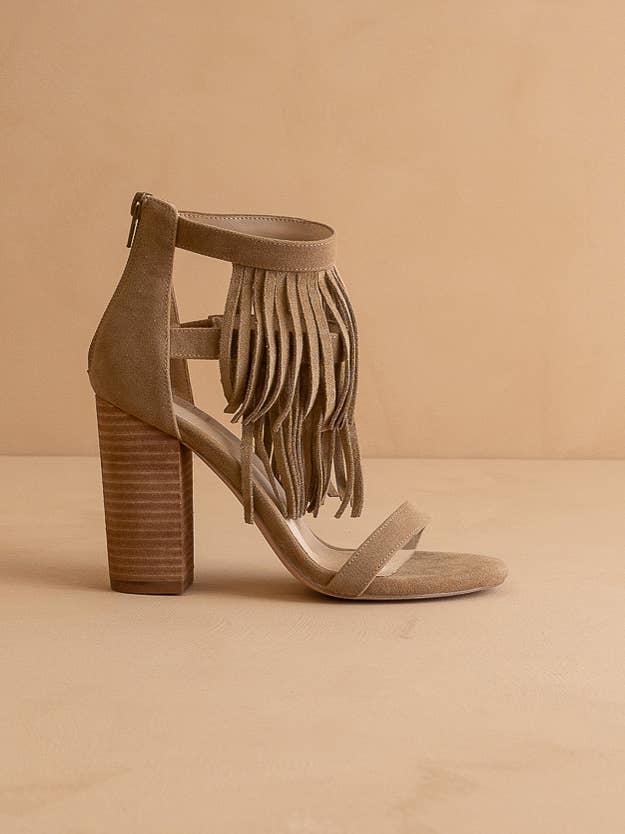 The Gela Khaki | Fringe Framed Heel: KHAKI