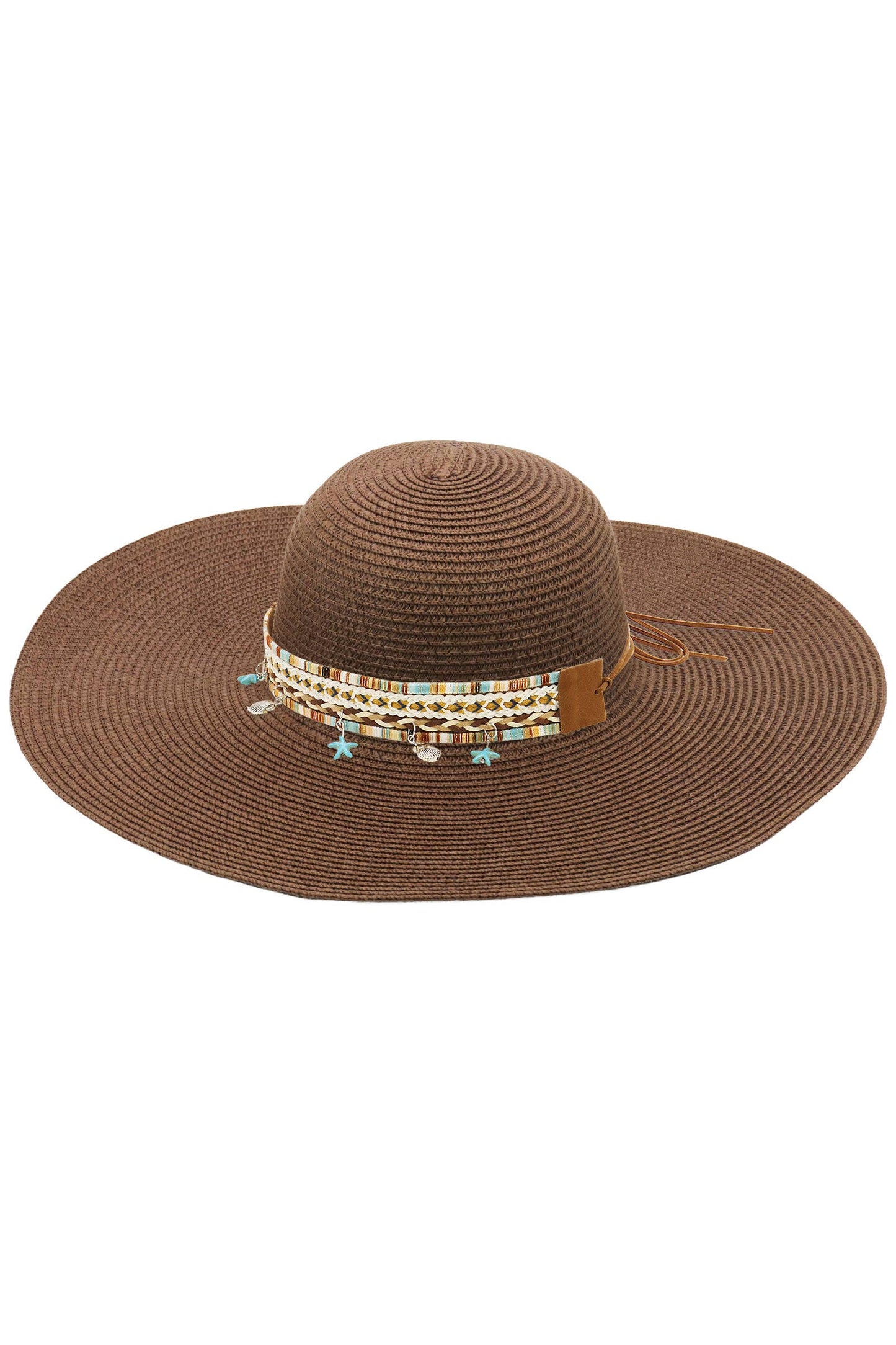 Blue Coastal Starfish Belt Floppy Straw Sun Hat