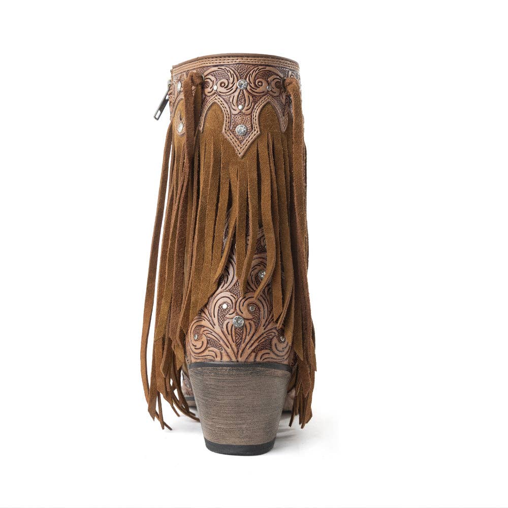 Fringed Handtooled Leather Boot