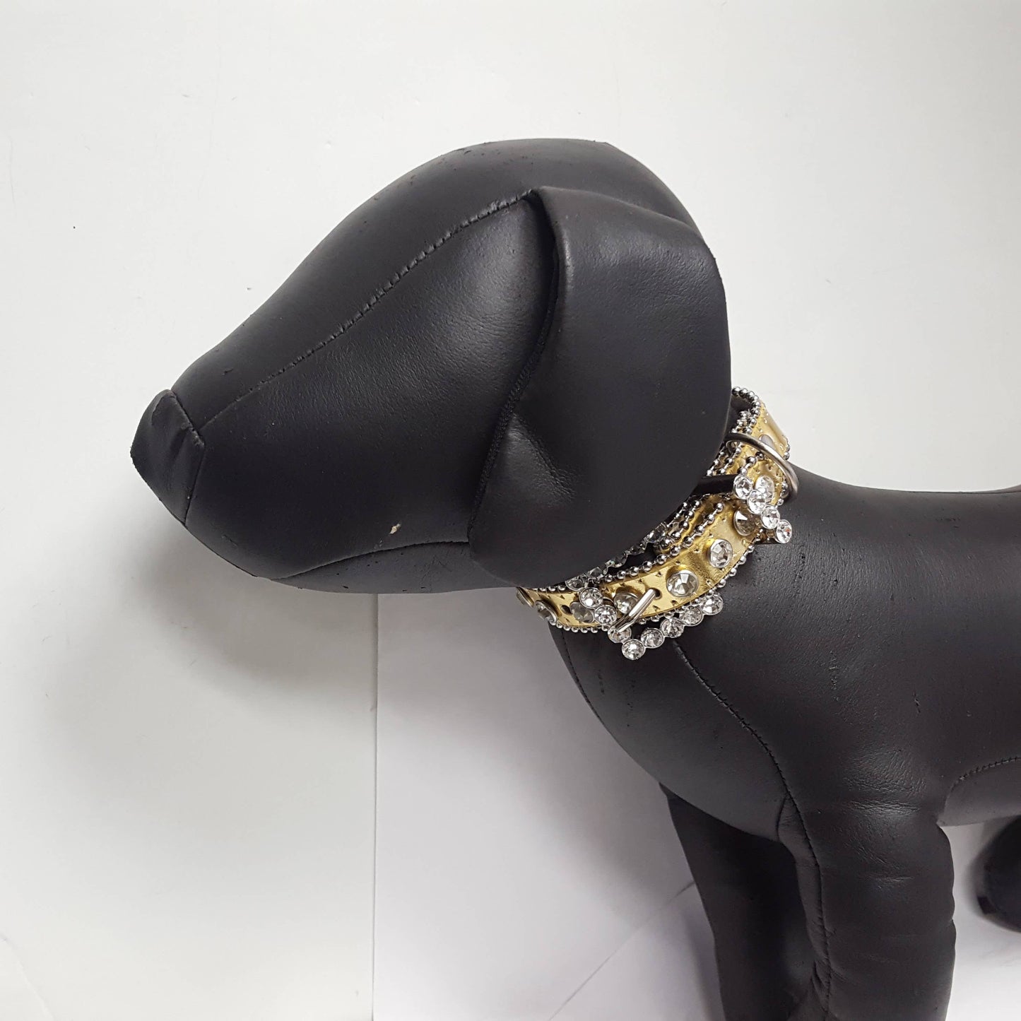 Metallic Leather Crystal Dog Collar