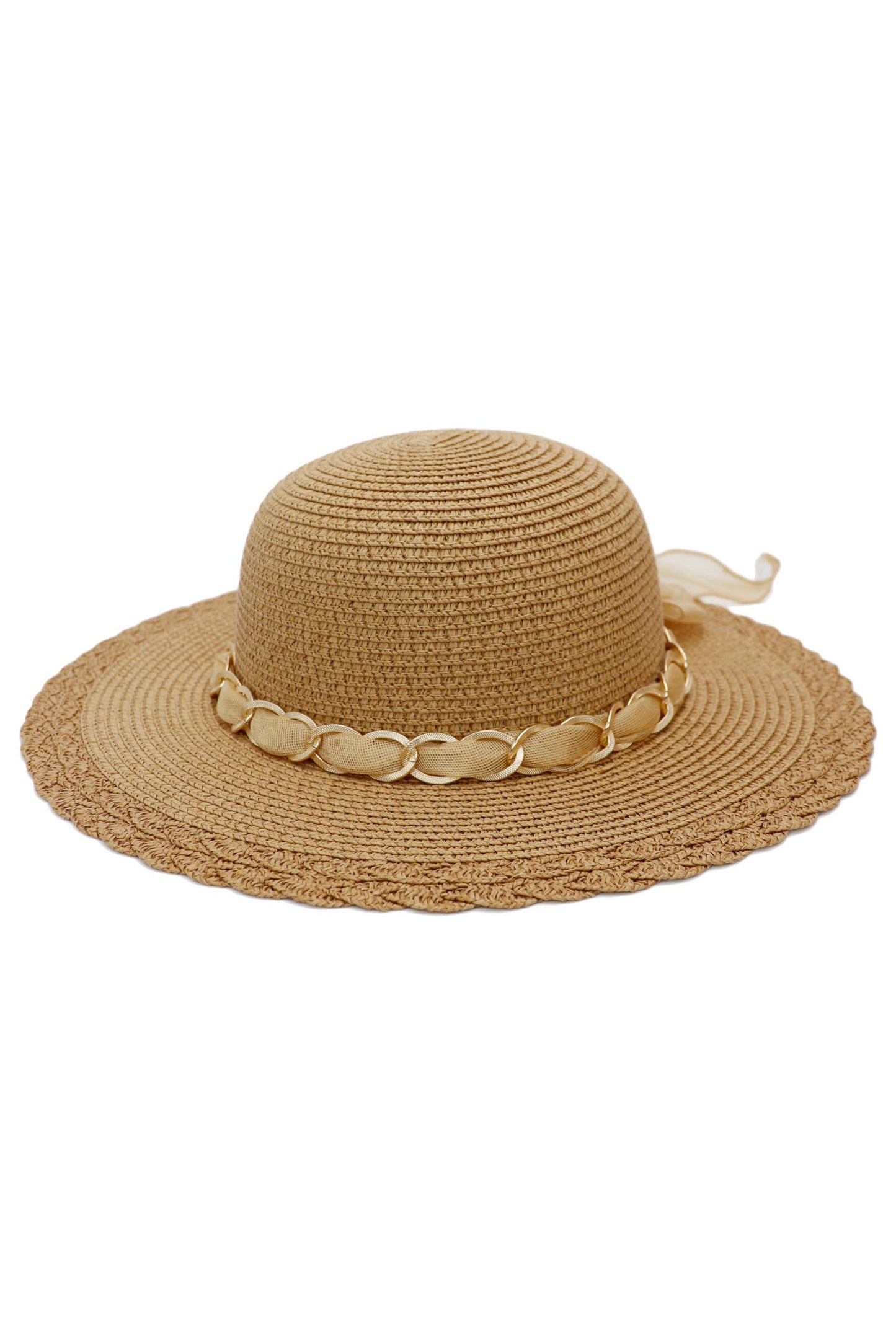 Kids Scallop Hem Paper Straw Floppy Sun Hat