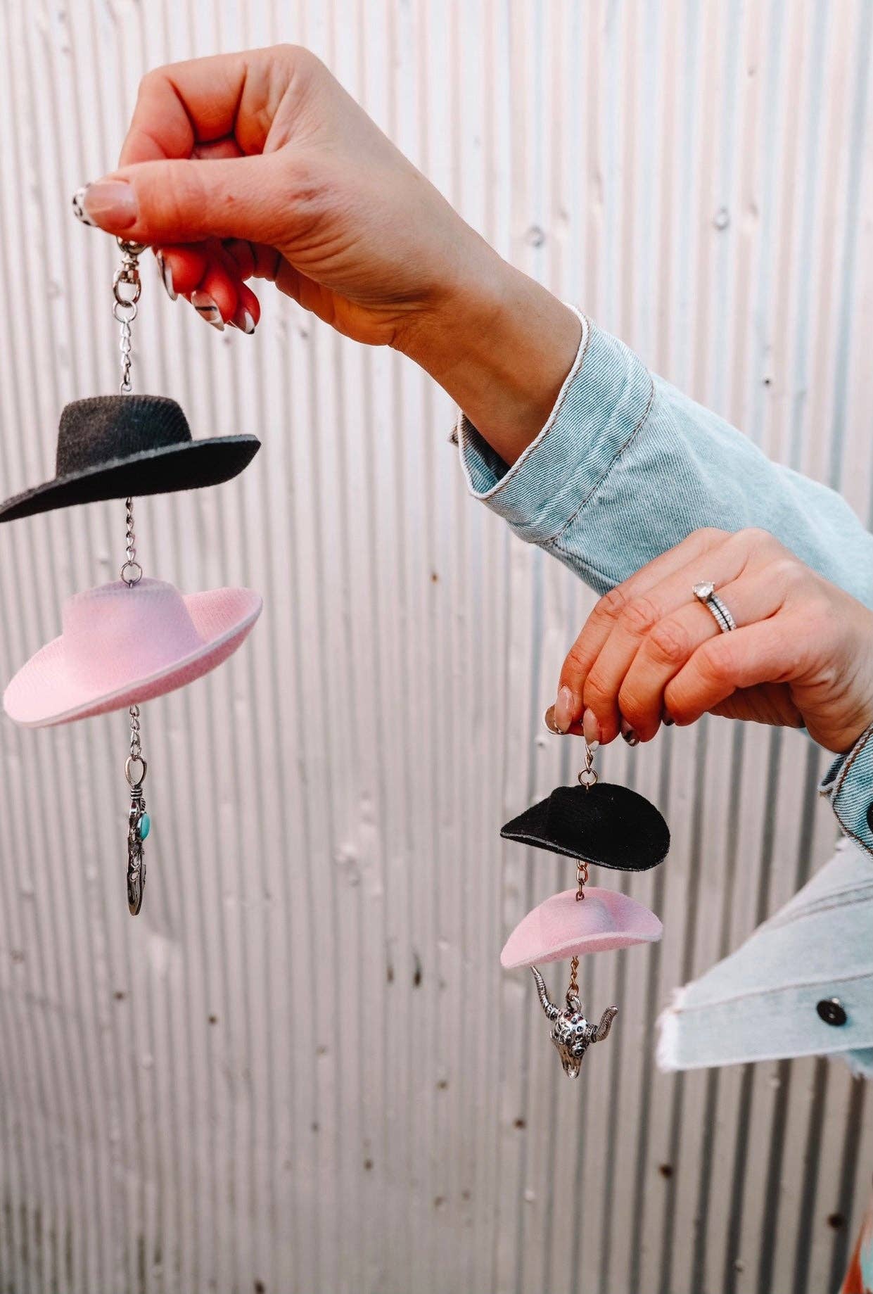 Pink & Black Cowboy Hat Keychain