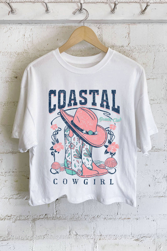 COASTAL COWGIRL BOOTS GRAPHIC LONG CROP TOP
