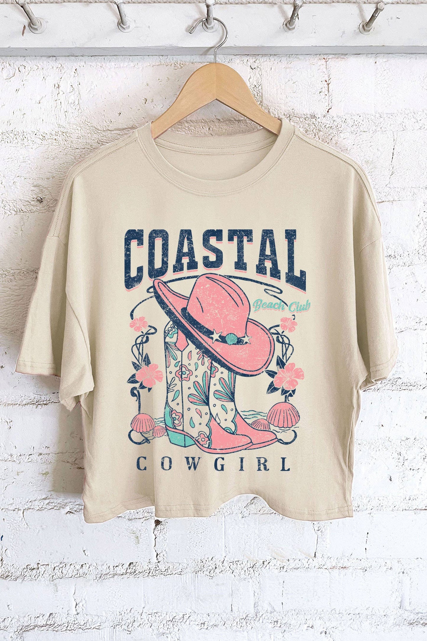 COASTAL COWGIRL BOOTS GRAPHIC LONG CROP TOP
