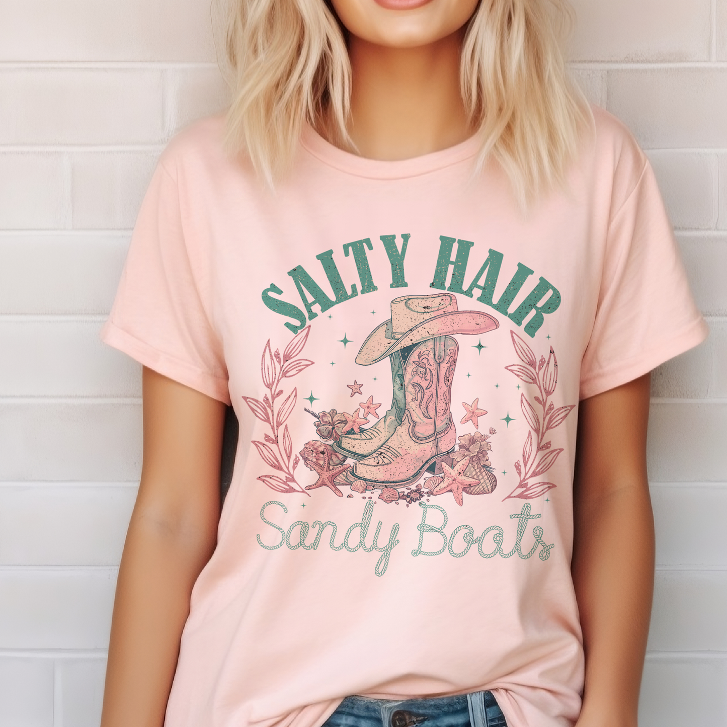 Salty Sandy Boots Ocean Summer Cowgirl Summer Graphic Tee