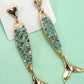 ENAMEL MERMAID FISH HEART DROP EARRINGS | 80E61274: GOLD