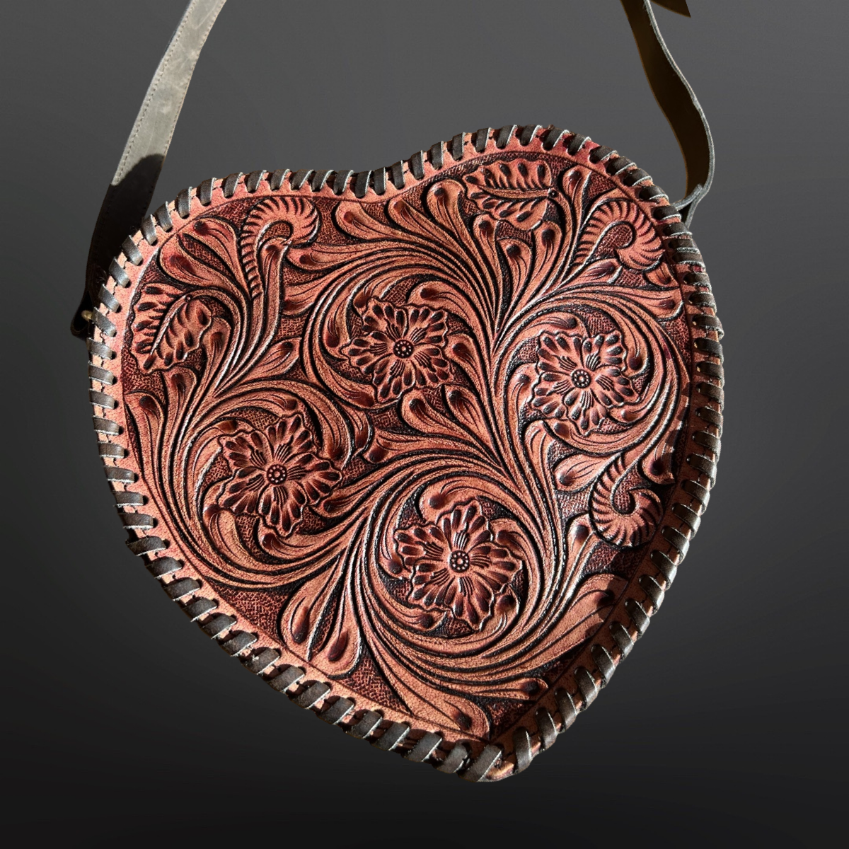 Heart Shape Tooled Leather Western Canteen Handbag