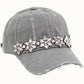 Bejeweled Bling Glitz Distressed Cap, Adjustable: Burnt Orange