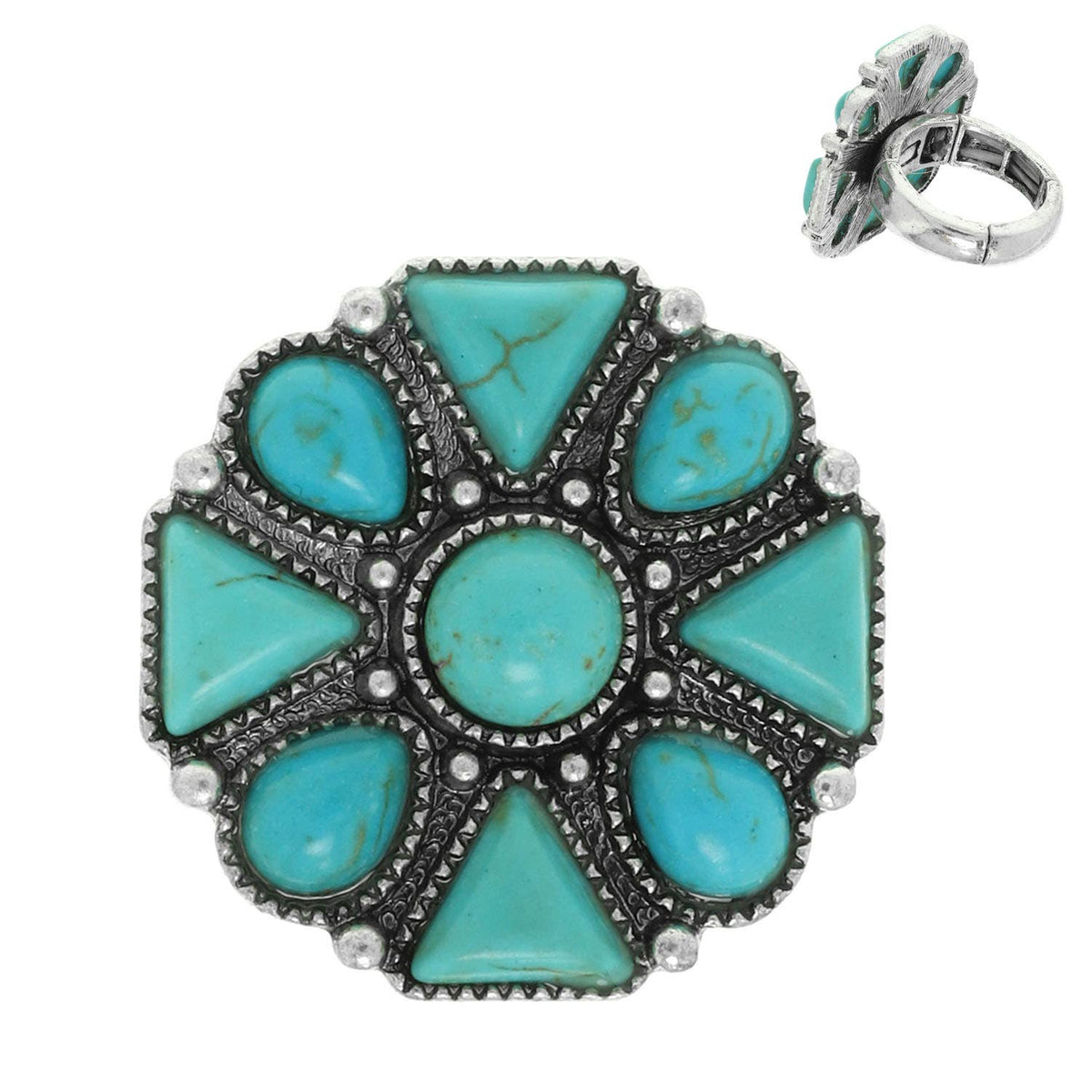Western Cluster Ring with Turquoise Stones