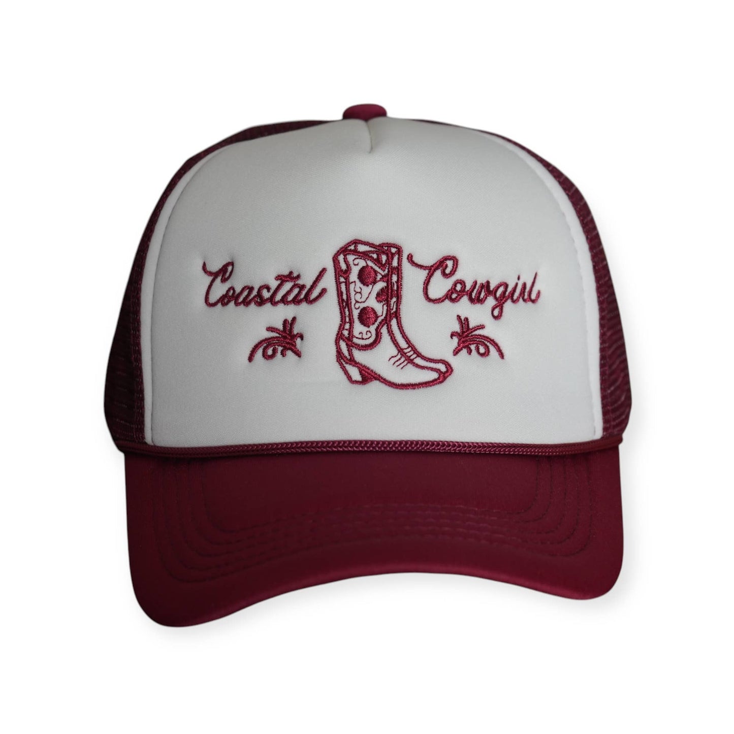 Coastal Cowgirl Trucker Hat: Forest Green/Hot Pink / Unstructured Trucker Hat