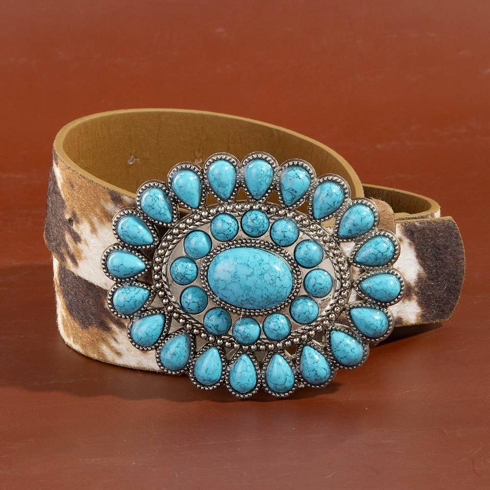 Western Concho Turquoise Stone Buckle Belt: LCO