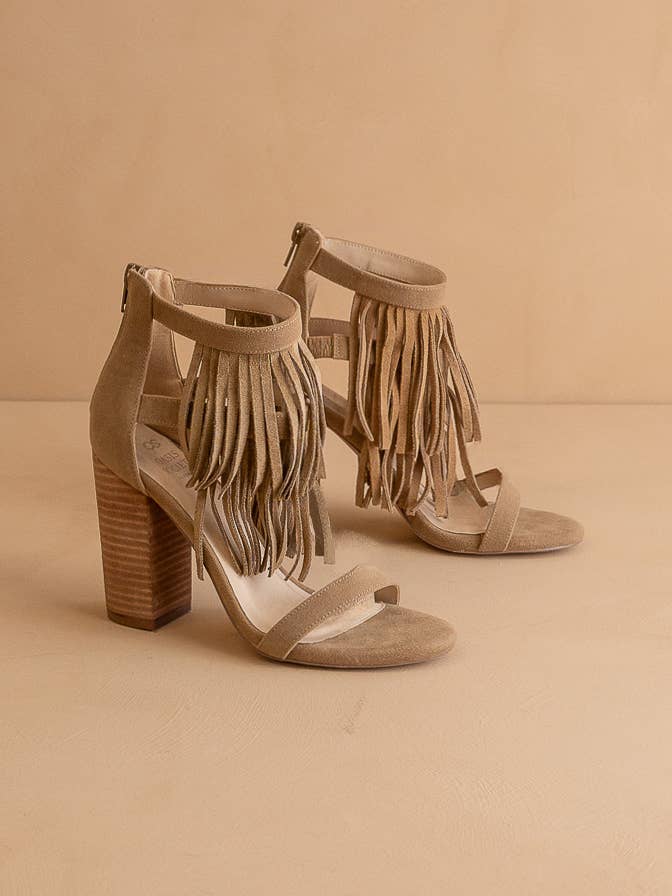 The Gela Khaki | Fringe Framed Heel: KHAKI