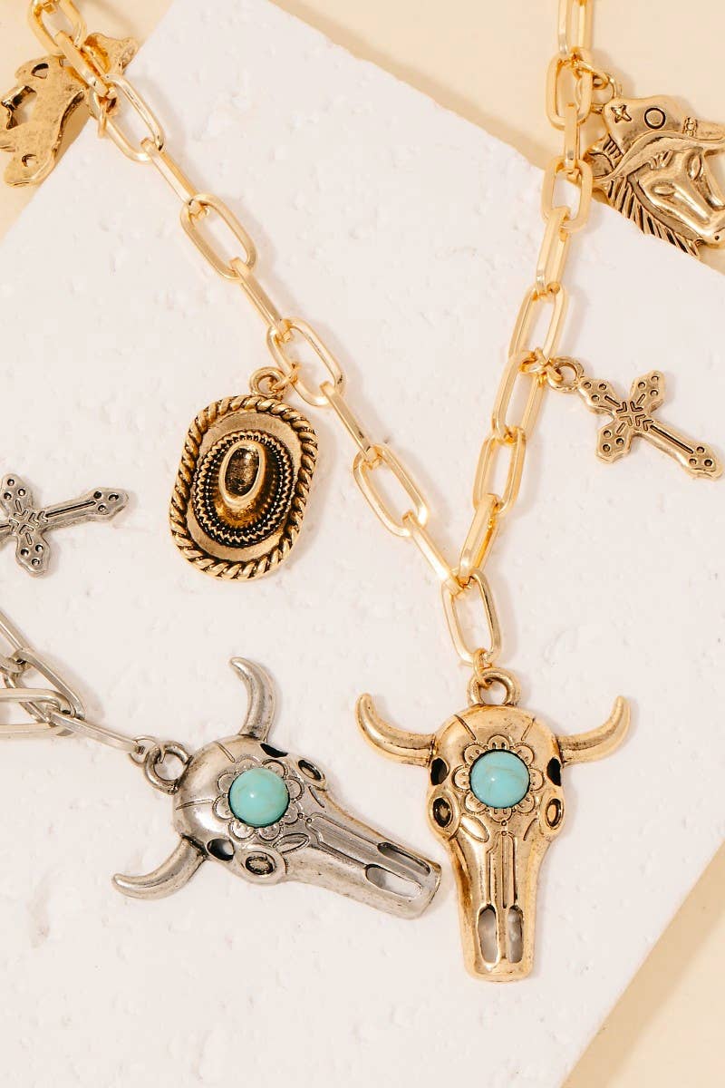 Assorted Western Bull Charm Necklace