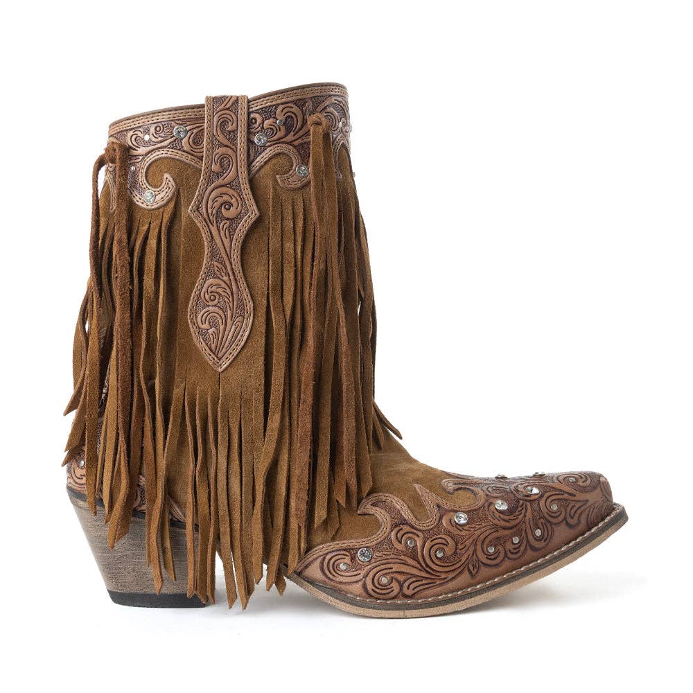 Fringed Handtooled Leather Boot