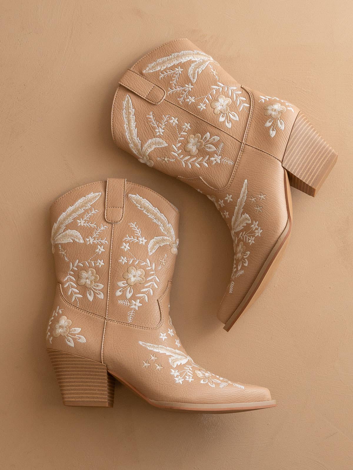 The Bailey | Apricot Embroidered Cowboy Bootie: APRICOT