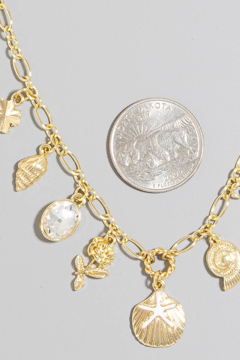 Rose And Sea Life Charms Chain Necklace