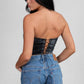 BECKEE CP Vegan Leather Western Rhinestone Corset Top